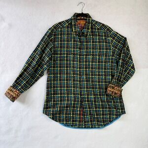 Robert Graham Mens Plaid‎ Button Down Shirt Animal Portrait Size L Whimsical